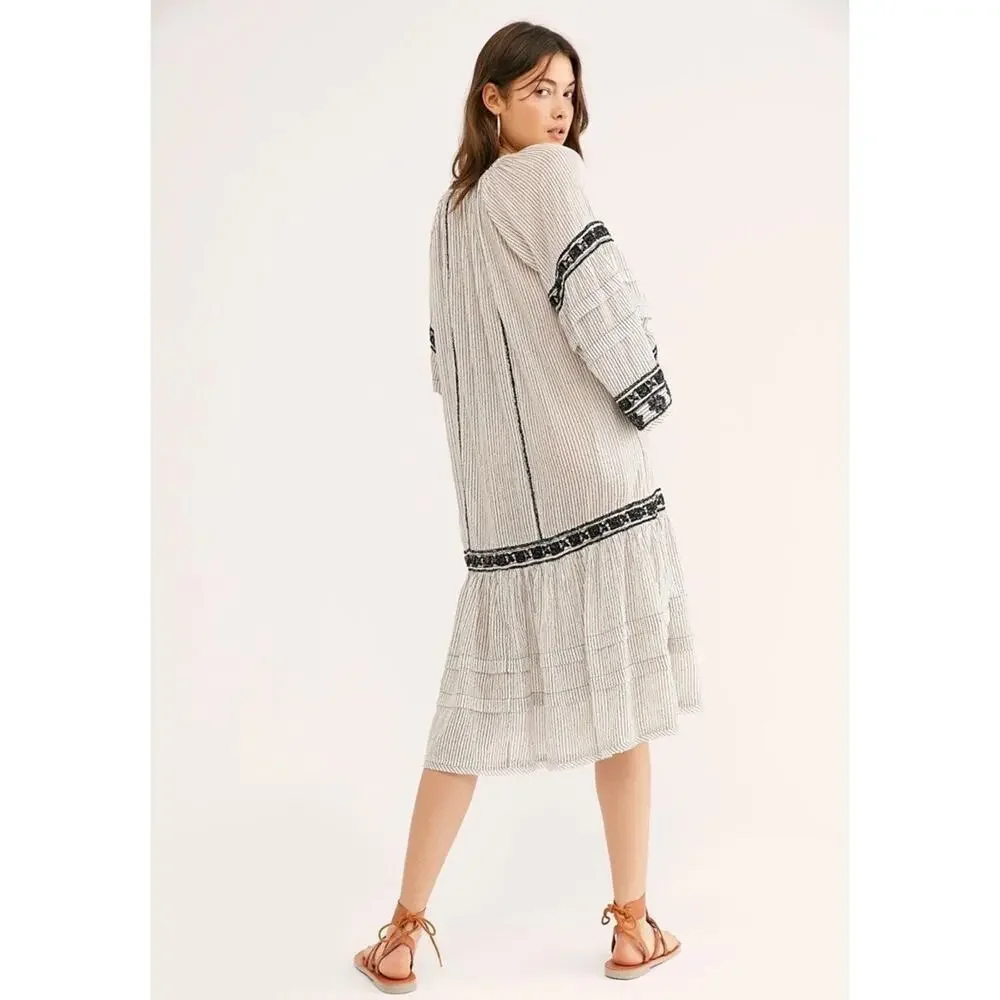 Free People Meadow Maxi Top Boho Beach Eclectic Nautical Peasant Size‎ L $228